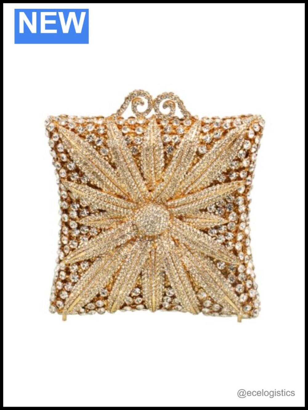 Chic Sunflower Rhinestone Evening Clutch Purse with Chain